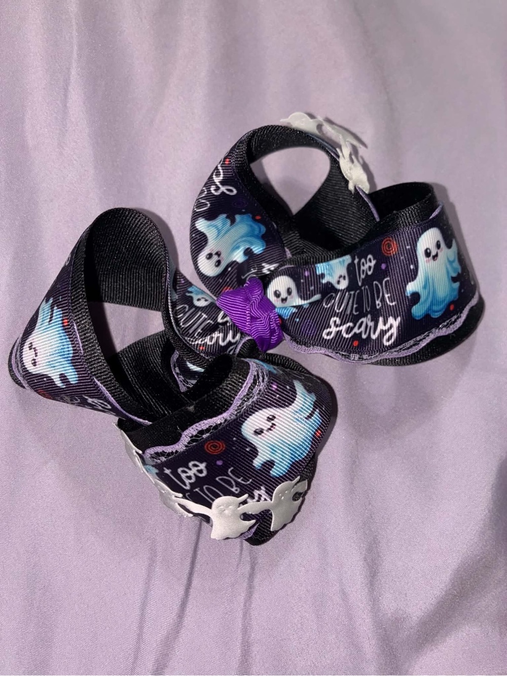Kids Ghost Print Hair Bow - Black and Purple